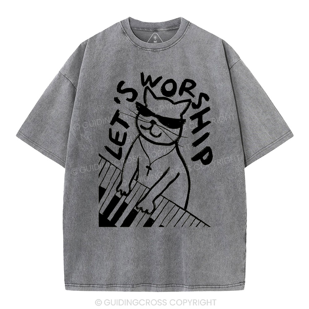 Let's Worship  Christian Washed T-Shirt