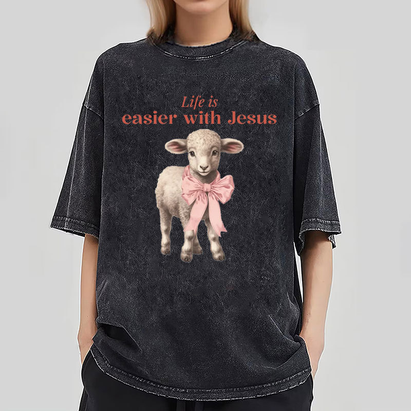 Life Is Easier With JESUS Christian Washed T-Shirt