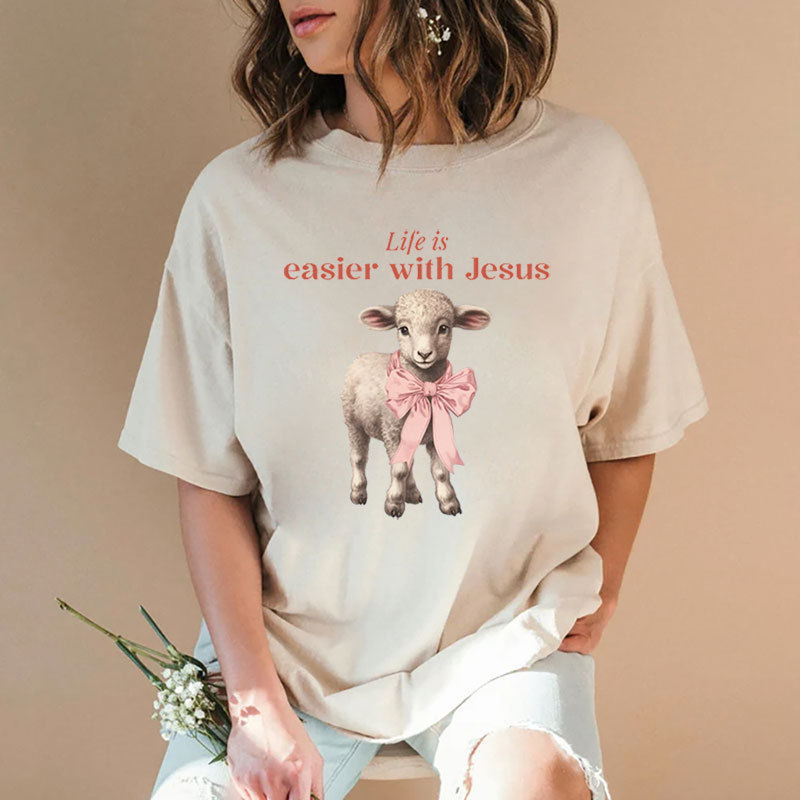 Life Is Easier With JESUS Christian Washed T-Shirt