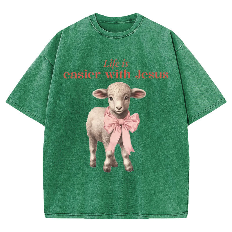 Life Is Easier With JESUS Christian Washed T-Shirt