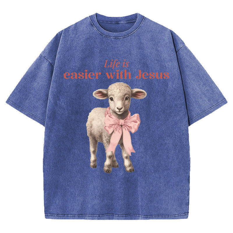 Life Is Easier With JESUS Christian Washed T-Shirt