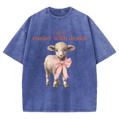 Life Is Easier With JESUS Christian Washed T-Shirt