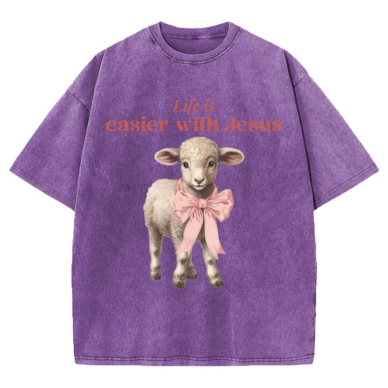 Life Is Easier With JESUS Christian Washed T-Shirt