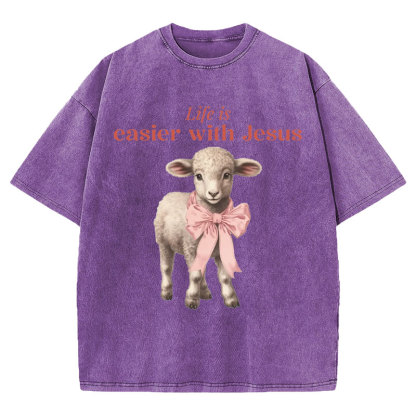 Life Is Easier With JESUS Christian Washed T-Shirt