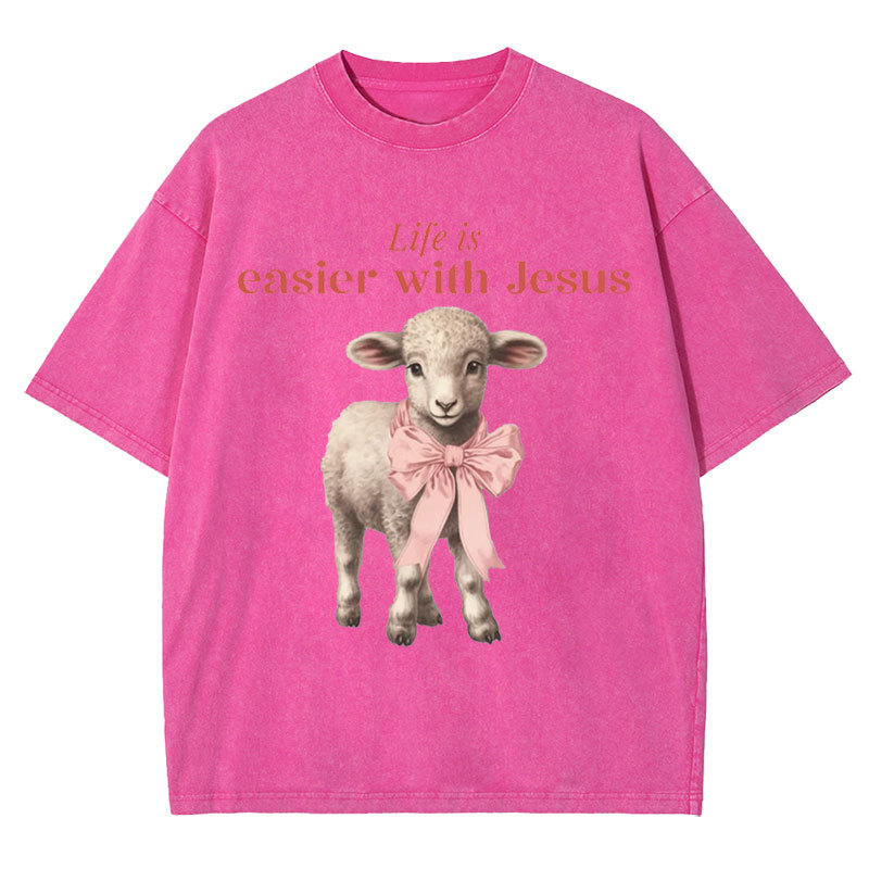 Life Is Easier With JESUS Christian Washed T-Shirt