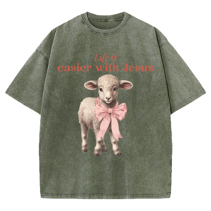 Life Is Easier With JESUS Christian Washed T-Shirt
