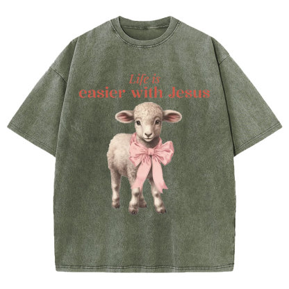 Life Is Easier With JESUS Christian Washed T-Shirt