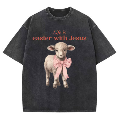 Life Is Easier With JESUS Christian Washed T-Shirt