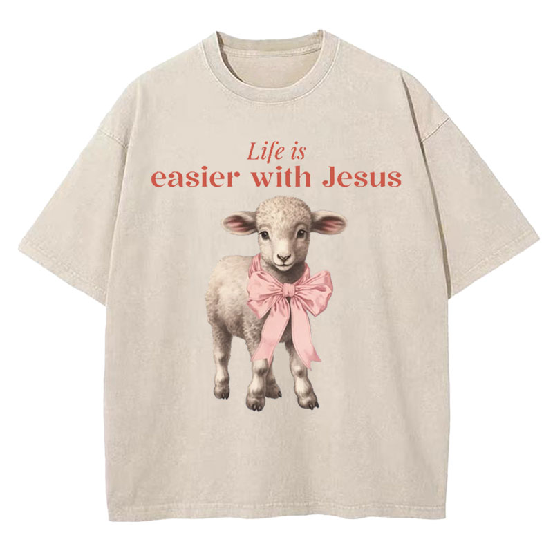 Life Is Easier With JESUS Christian Washed T-Shirt