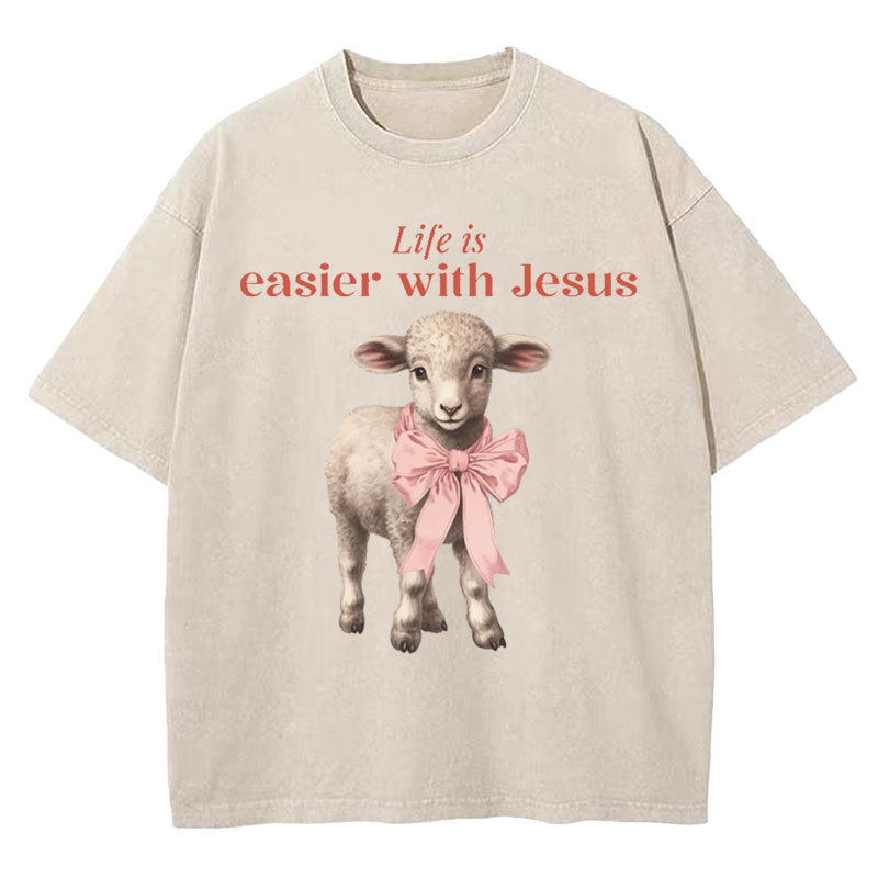 Life Is Easier With JESUS Christian Washed T-Shirt