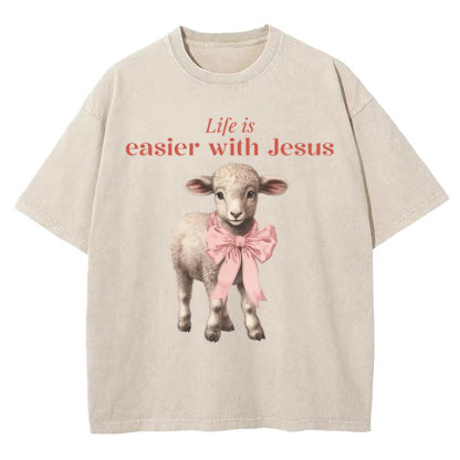 Life Is Easier With JESUS Christian Washed T-Shirt