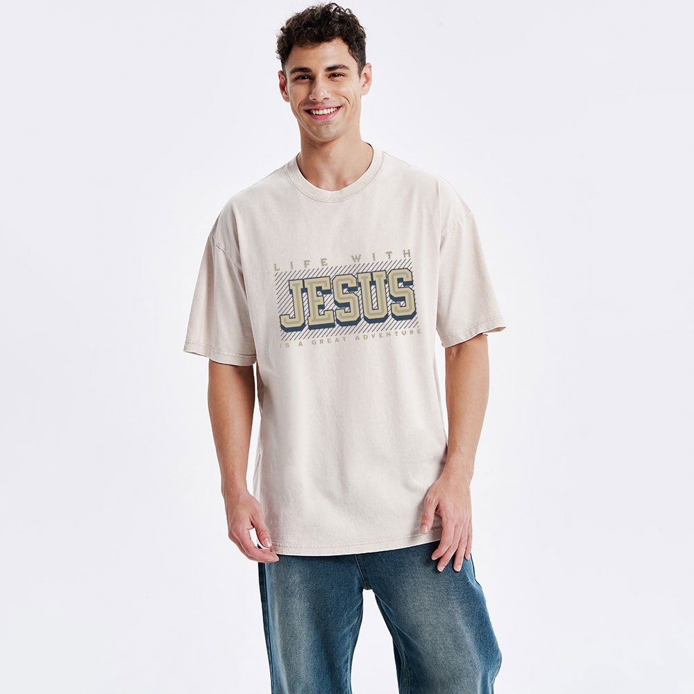 Life With Jesus Is A Great Adventure Christian Washed T-Shirt