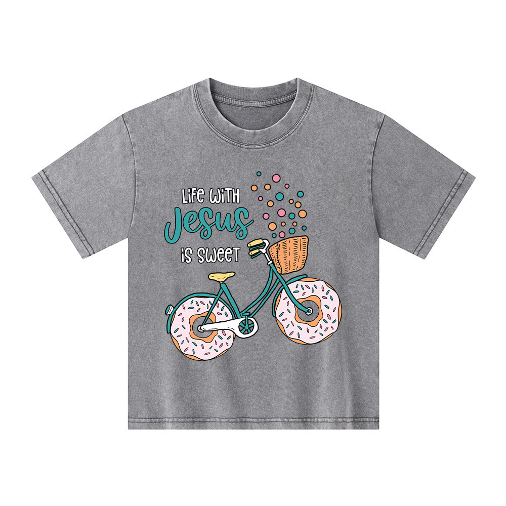 Life With Jesus Is Sweet Kid Washed T-Shirt
