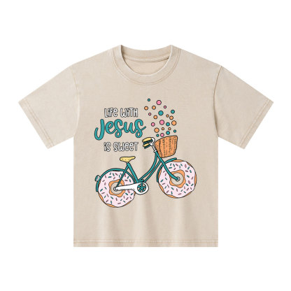 Life With Jesus Is Sweet Kid Washed T-Shirt