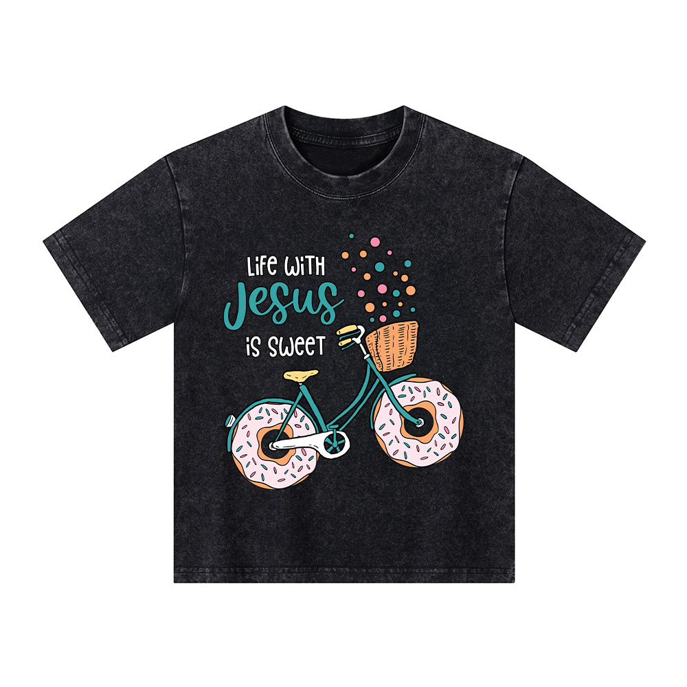 Life With Jesus Is Sweet Kid Washed T-Shirt