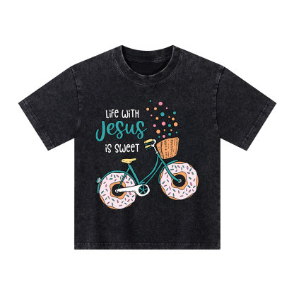 Life With Jesus Is Sweet Kid Washed T-Shirt