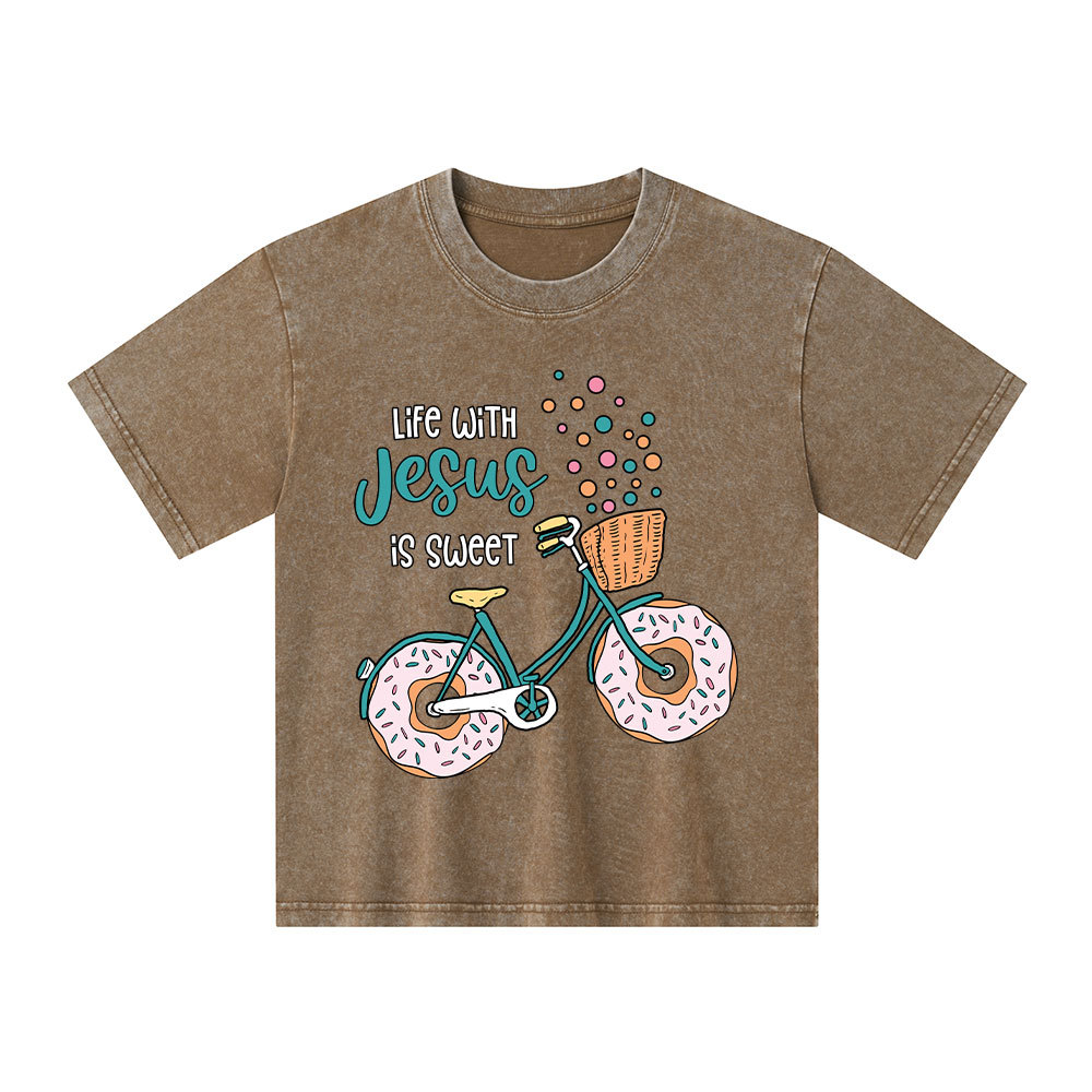 Life With Jesus Is Sweet Kid Washed T-Shirt