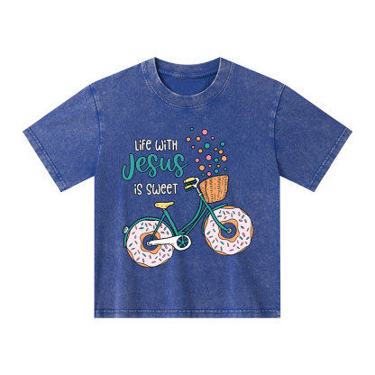 Life With Jesus Is Sweet Kid Washed T-Shirt