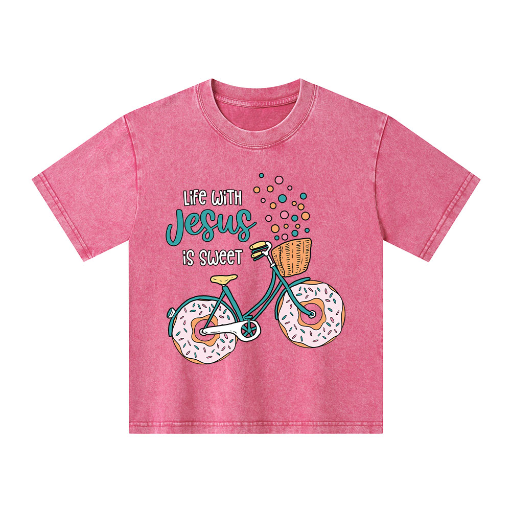 Life With Jesus Is Sweet Kid Washed T-Shirt