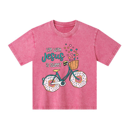 Life With Jesus Is Sweet Kid Washed T-Shirt