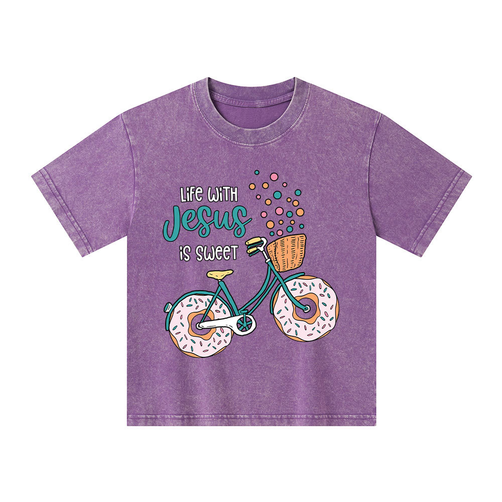 Life With Jesus Is Sweet Kid Washed T-Shirt