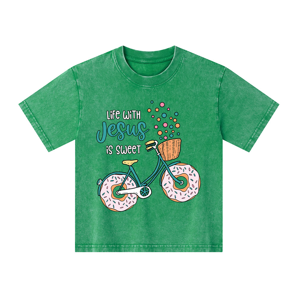 Life With Jesus Is Sweet Kid Washed T-Shirt