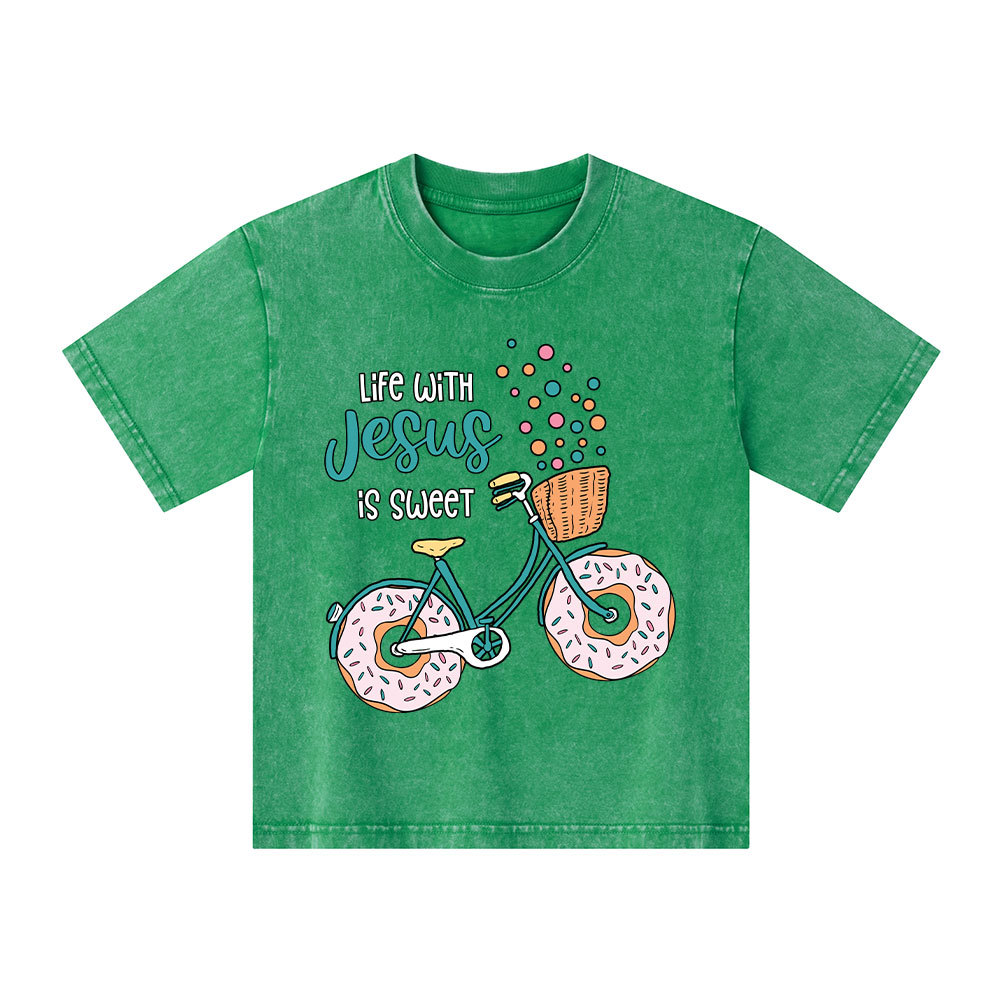 Life With Jesus Is Sweet Kid Washed T-Shirt