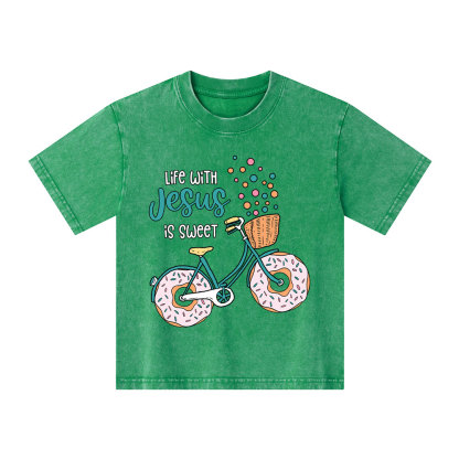 Life With Jesus Is Sweet Kid Washed T-Shirt