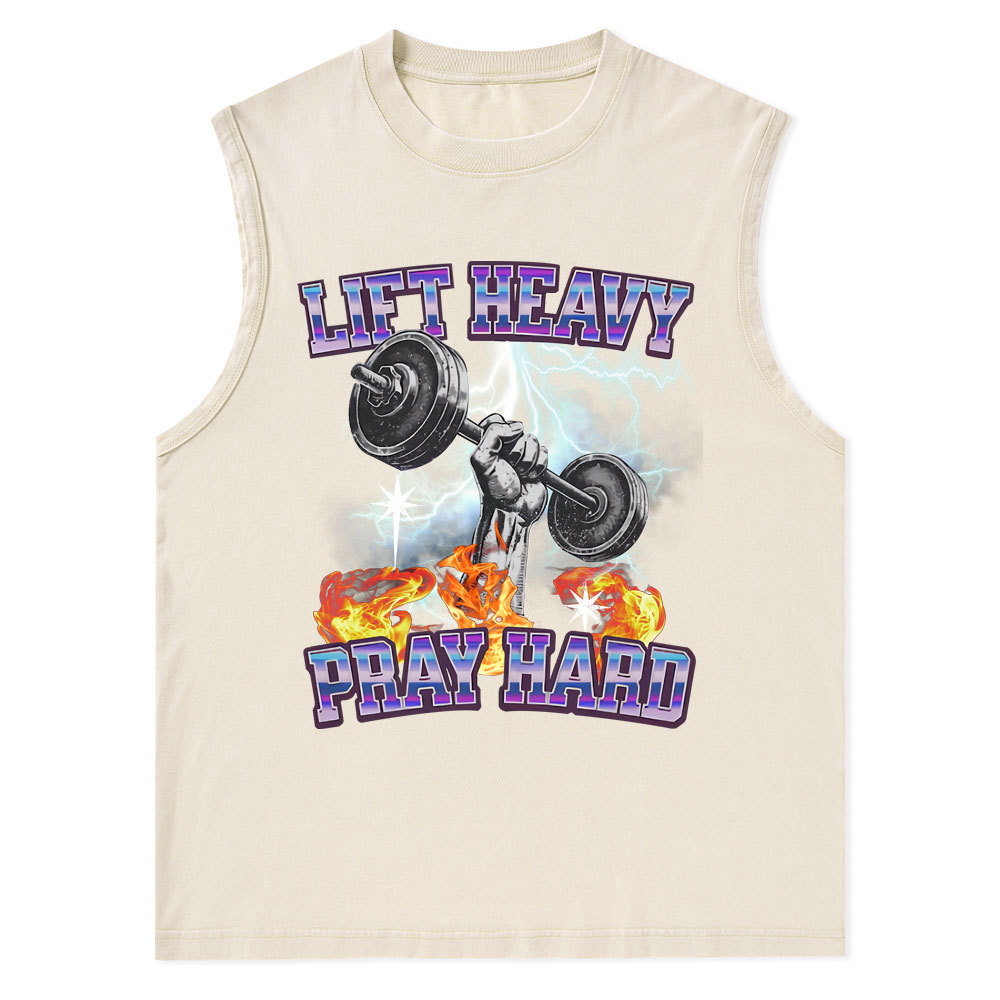 Lift Heavy Pray Hard Christian Washed Tank Top