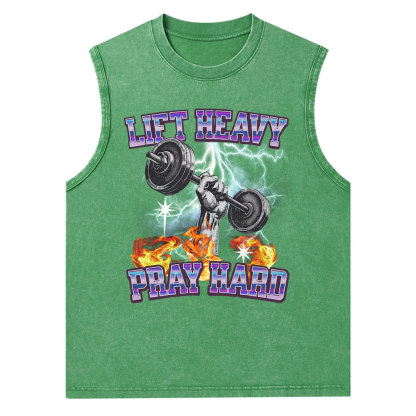 Lift Heavy Pray Hard Christian Washed Tank Top