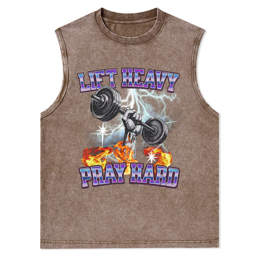 Lift Heavy Pray Hard Christian Washed Tank Top