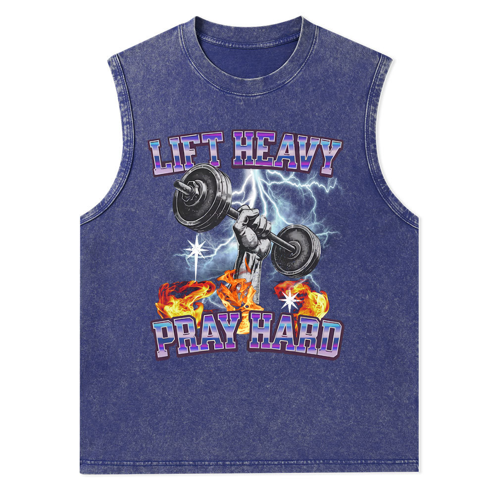 Lift Heavy Pray Hard Christian Washed Tank Top