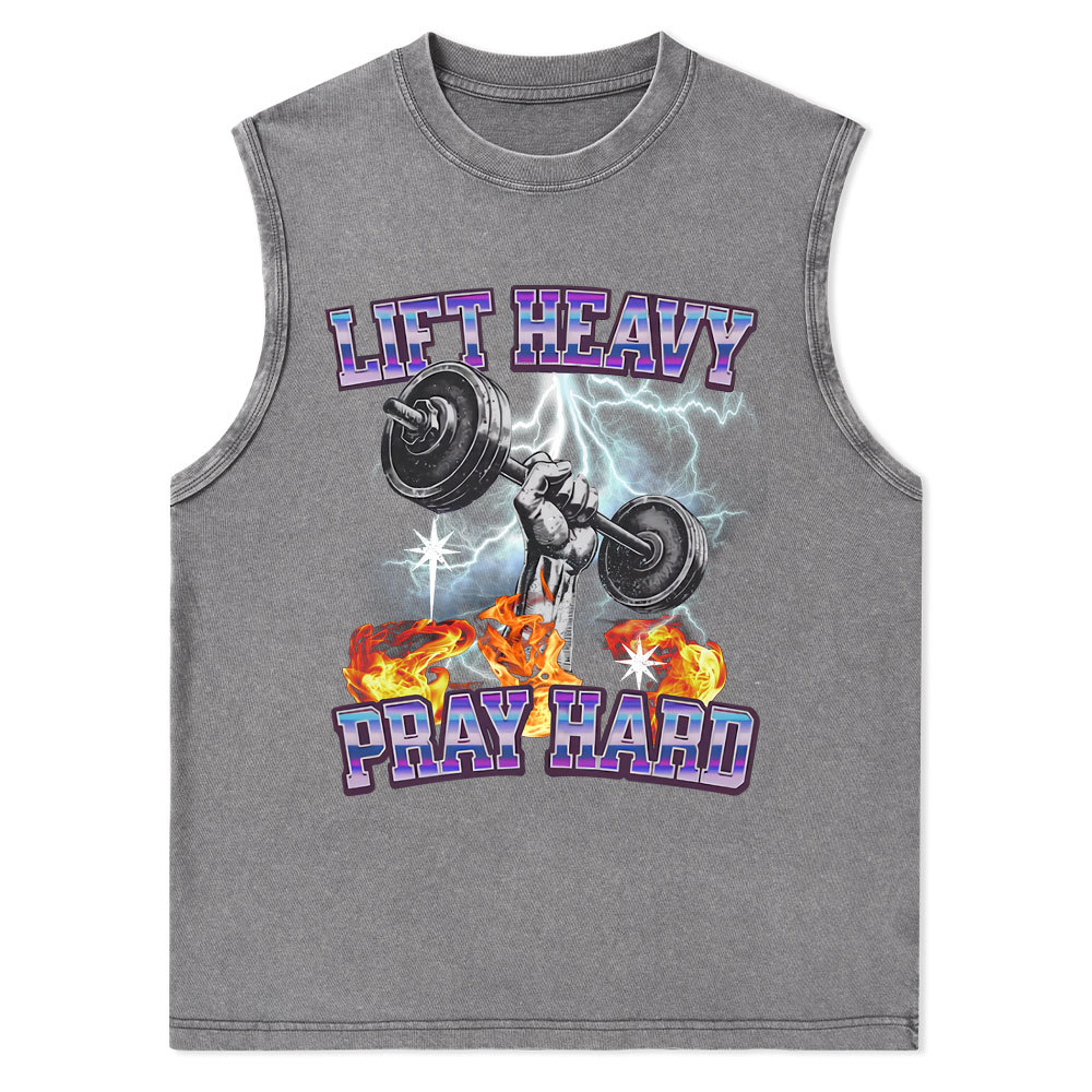 Lift Heavy Pray Hard Christian Washed Tank Top