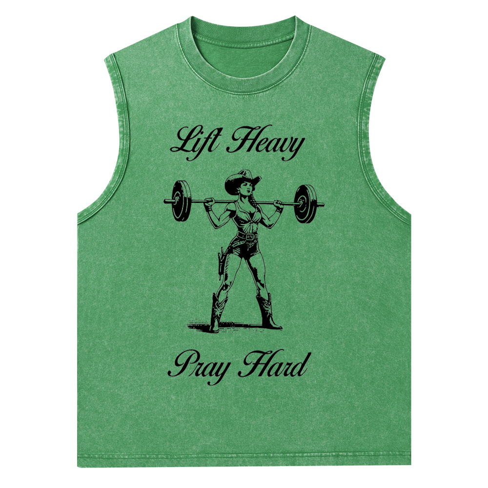 Lift Heavy Pray Hard Christian Washed Tank Top