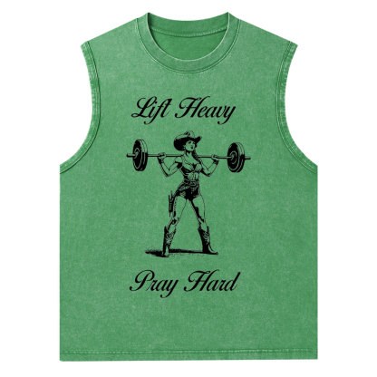 Lift Heavy Pray Hard Christian Washed Tank Top