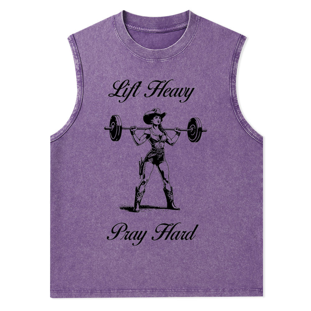 Lift Heavy Pray Hard Christian Washed Tank Top