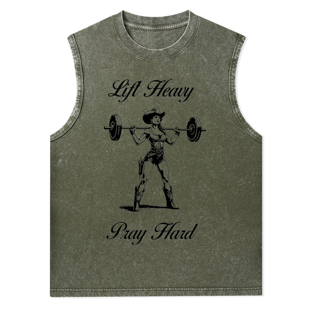 Lift Heavy Pray Hard Christian Washed Tank Top