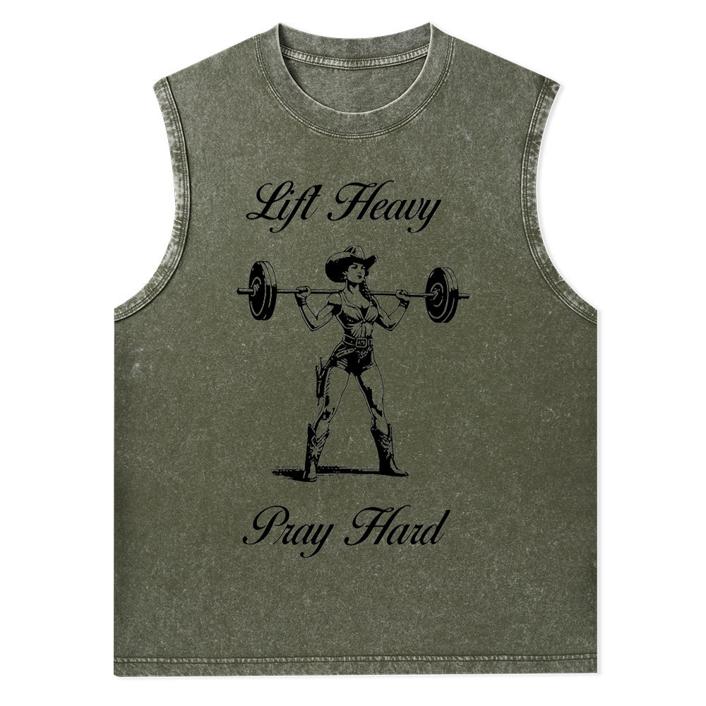 Lift Heavy Pray Hard Christian Washed Tank Top