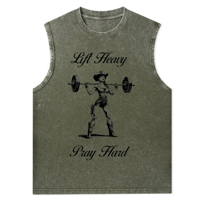 Lift Heavy Pray Hard Christian Washed Tank Top