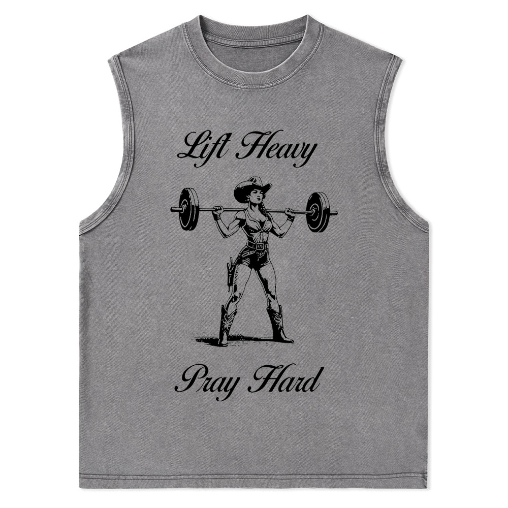 Lift Heavy Pray Hard Christian Washed Tank Top