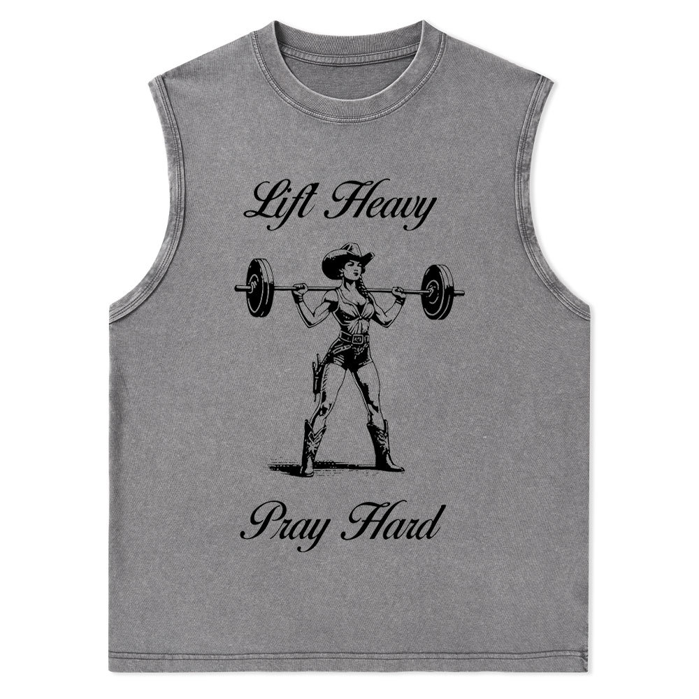 Lift Heavy Pray Hard Christian Washed Tank Top