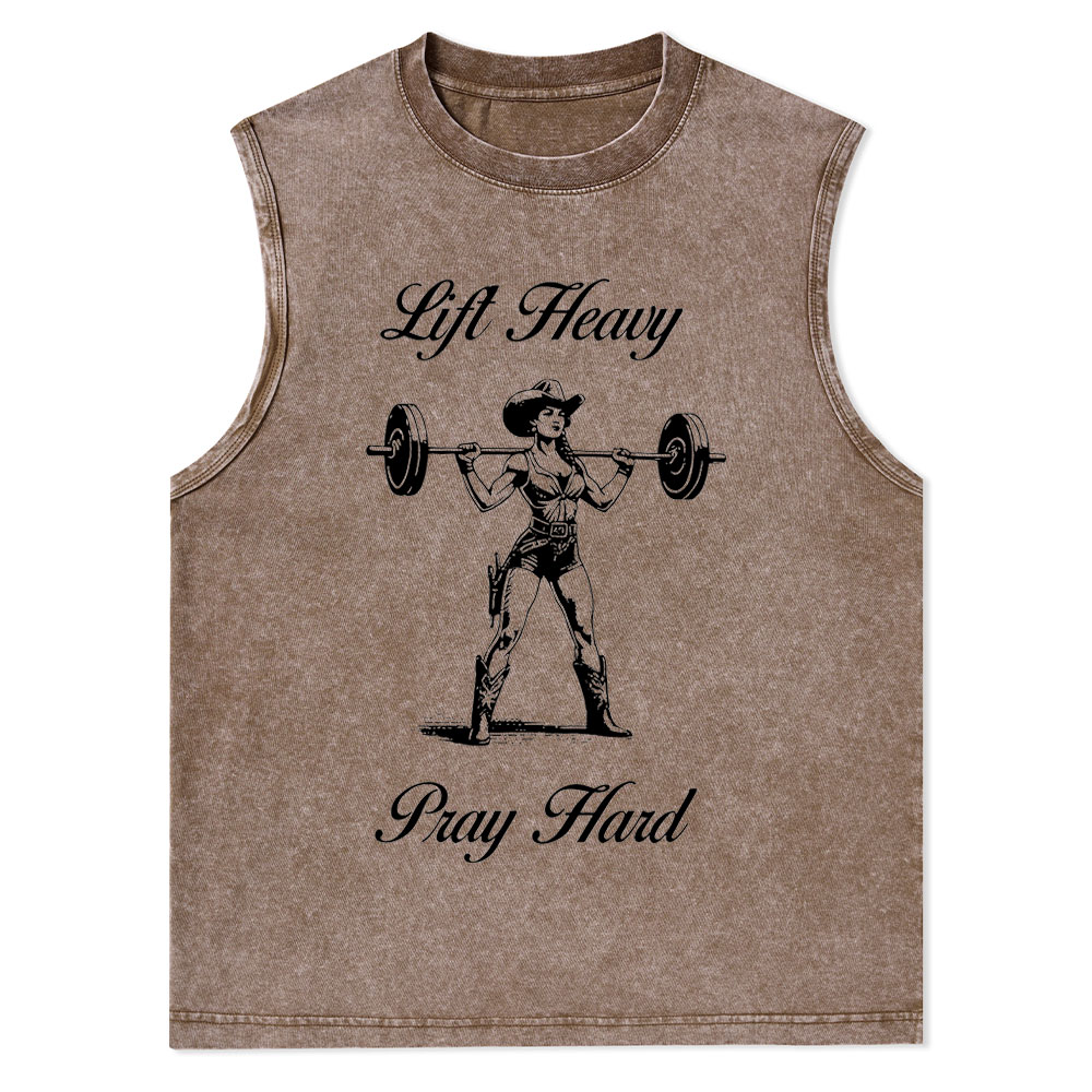 Lift Heavy Pray Hard Christian Washed Tank Top