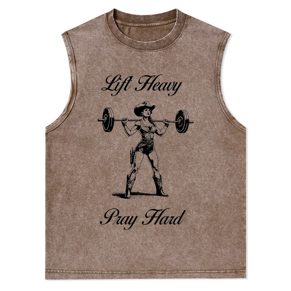 Lift Heavy Pray Hard Christian Washed Tank Top