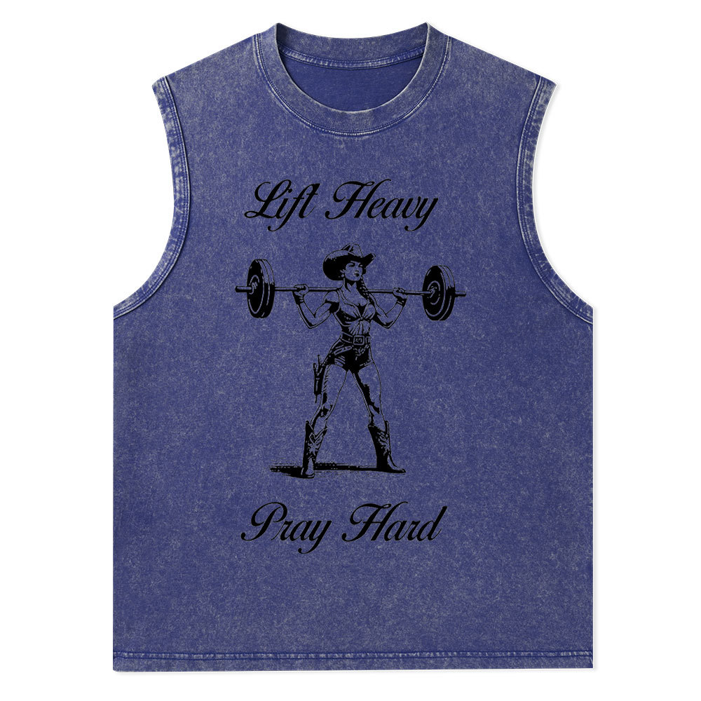 Lift Heavy Pray Hard Christian Washed Tank Top