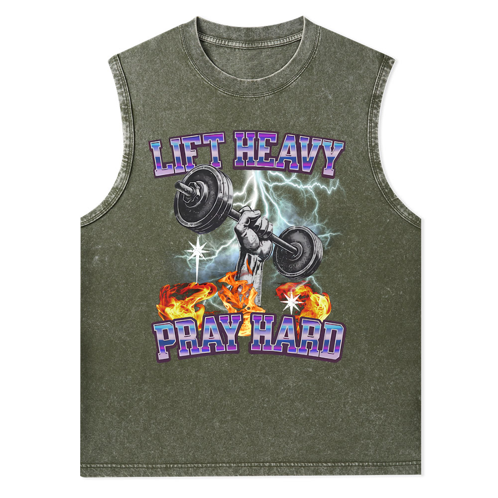 Lift Heavy Pray Hard Christian Washed Tank Top