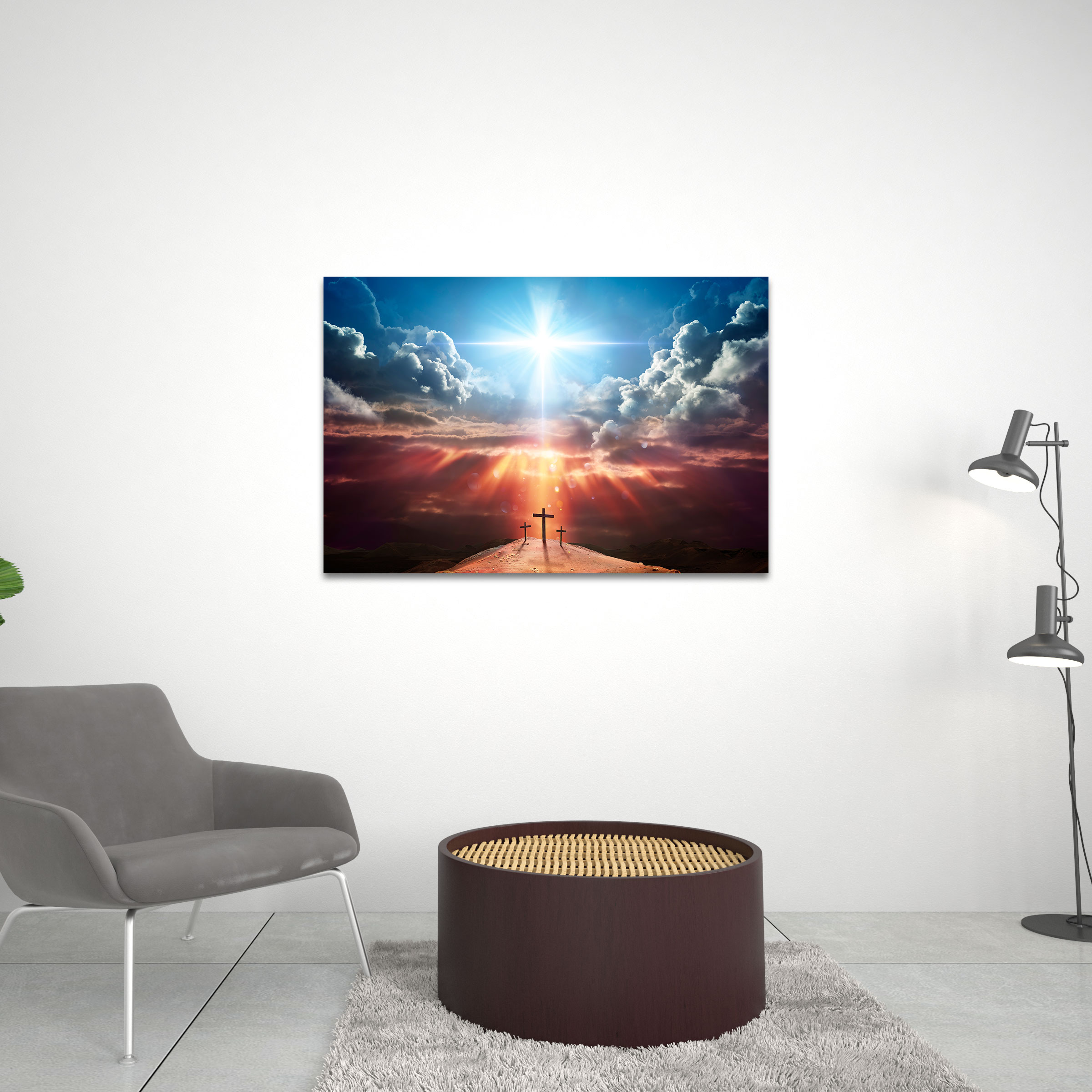 Light Cross Shape In Clouds Christian Canvas Wall Art