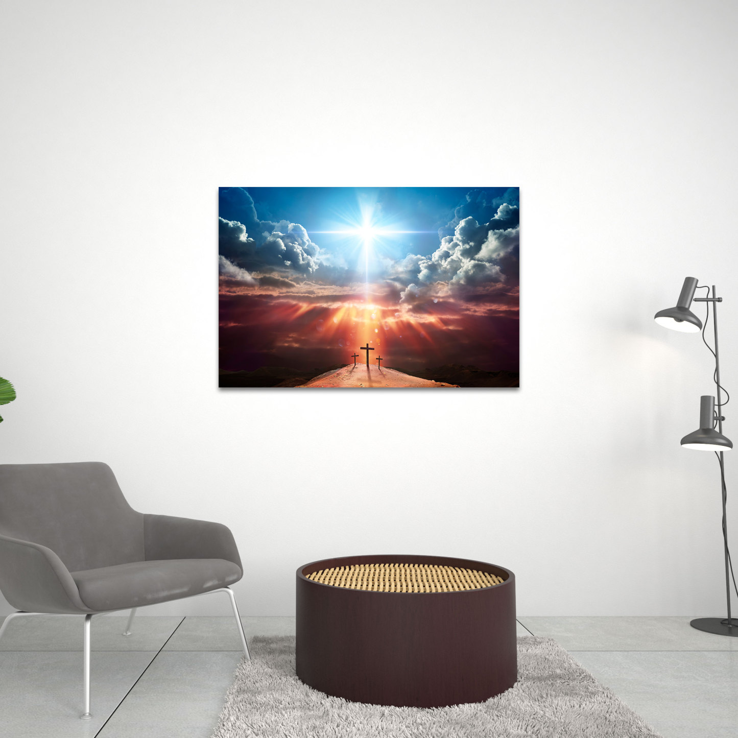 Light Cross Shape In Clouds Christian Canvas Wall Art