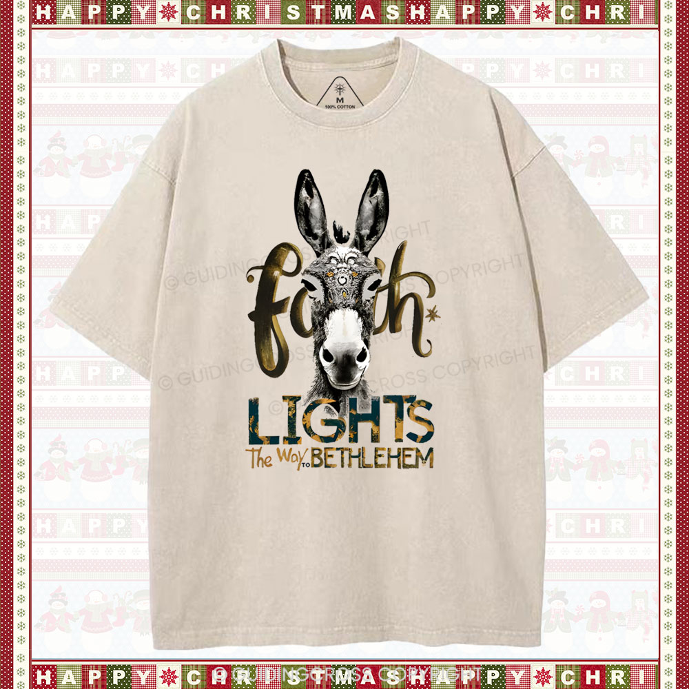 Lights The Way To Bethlehem Christian Washed T-Shirt