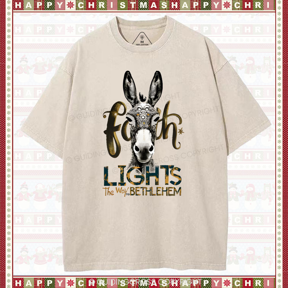 Lights The Way To Bethlehem Christian Washed T-Shirt