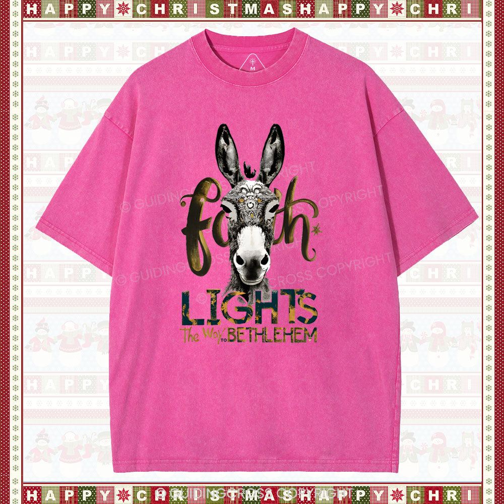 Lights The Way To Bethlehem Christian Washed T-Shirt